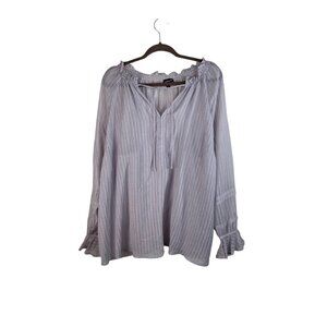 Torrid Stripe Gauze Lace Up Peasant Milk Maid Castle Core Top Sheer Ruffle Sleev